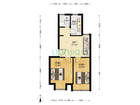 陆嘉家园 2室1厅1卫 58平方