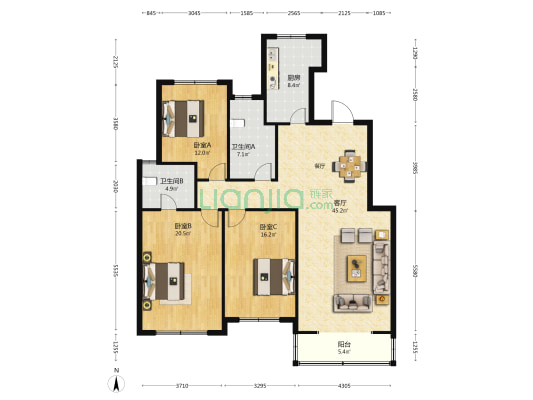 君怡都小区 3室1厅2卫 225平方