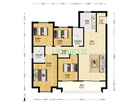 旭辉美的东樾城 4室1厅2卫 126平方