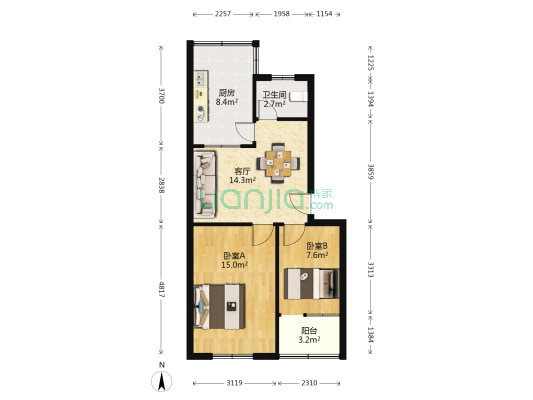 供电局东院宿舍 2室1厅1卫 65平方