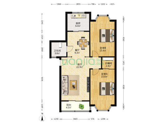 金地嘉苑 2室2厅1卫 98平方