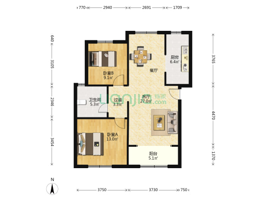 金嶺美地 2室1厅1卫 99平方