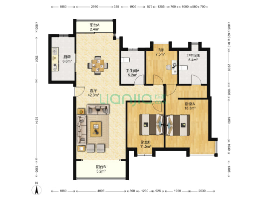 融创逸墅溪岸景园一区 3室1厅2卫 140平方