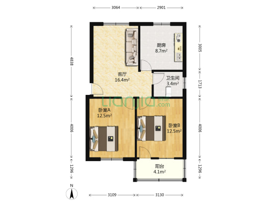 北海西村 2室1厅1卫 69平方