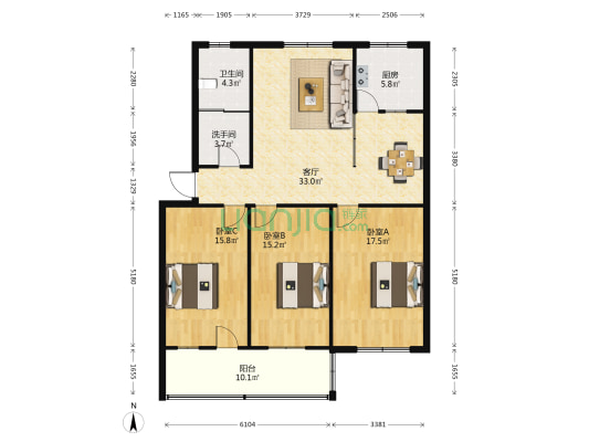 劳动局家属院 3室1厅2卫 122平方