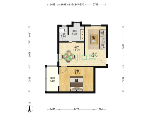 小凌云巷 1室2厅1卫 62平方