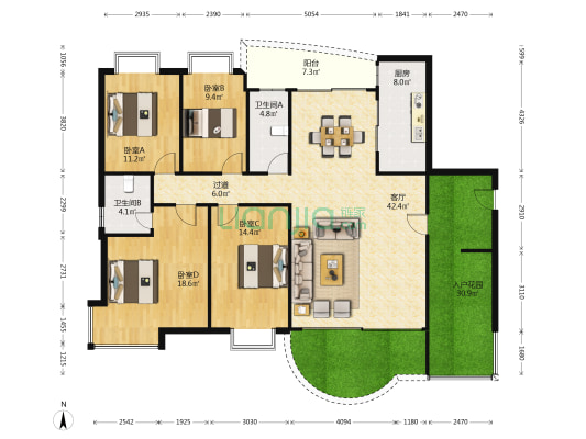 名苑星河湾花园二期 4室1厅2卫 174平方