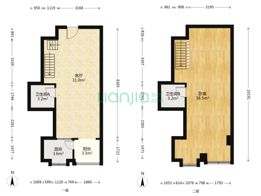 万达广场LOFT公寓 1室1厅2卫 60平方