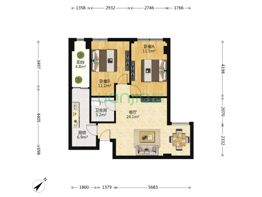 锦座名都 2室1厅1卫 68平方