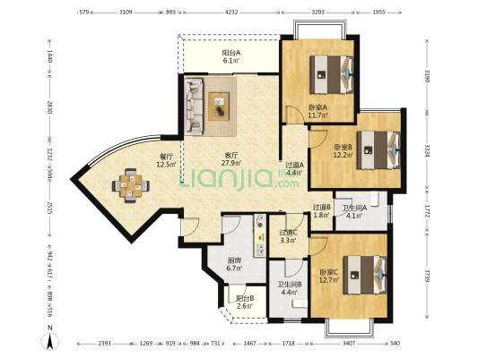 加新花园一期 3室2厅2卫 130平方