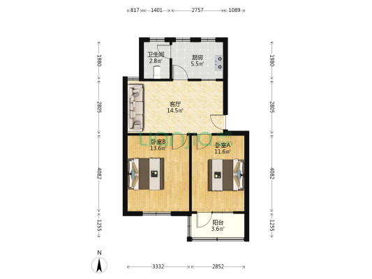 城北新村 2室1厅1卫 60平方