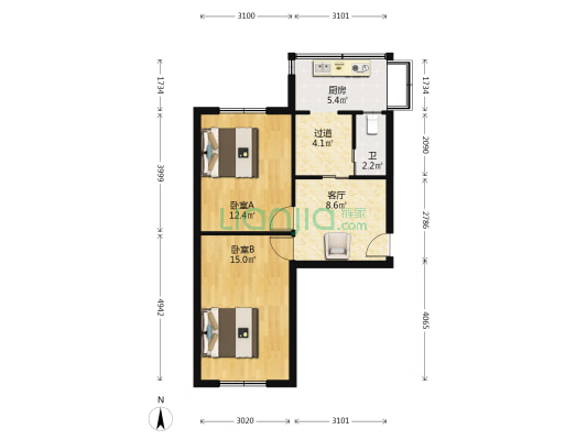 录音机厂宿舍 2室1厅1卫 57平方