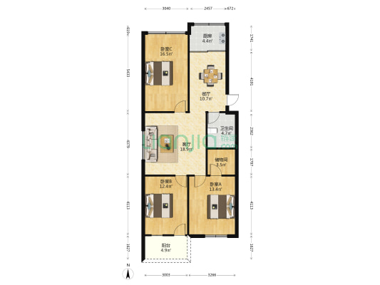 吉兴楼小区 3室2厅1卫 103平方