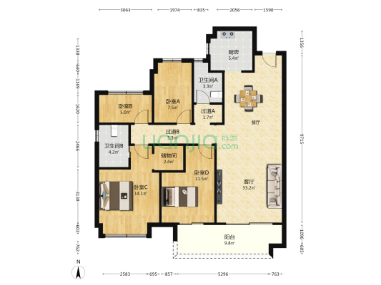 淮府 4室1厅2卫 137平方