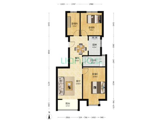 南北通透，全天采光，无遮挡，房本满二，随时过户-户型图