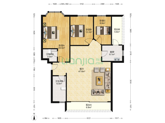 富怡花园 3室1厅2卫 137平方