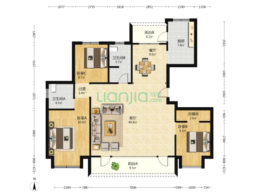 阳光名宸 3室2厅2卫 147平方