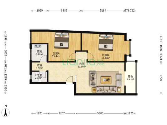 书院路二段105号 2室1厅1卫 94平方