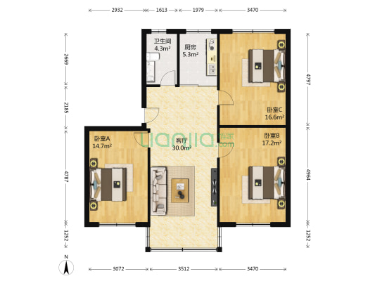 中山二路596号 3室1厅1卫 105平方