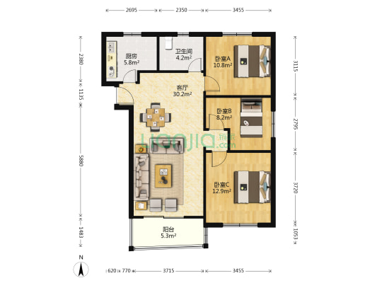富友嘉园 3室1厅1卫 92平方