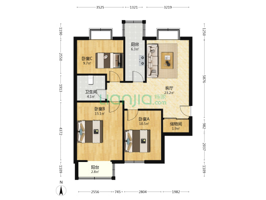 良源小区 3室1厅1卫 103平方