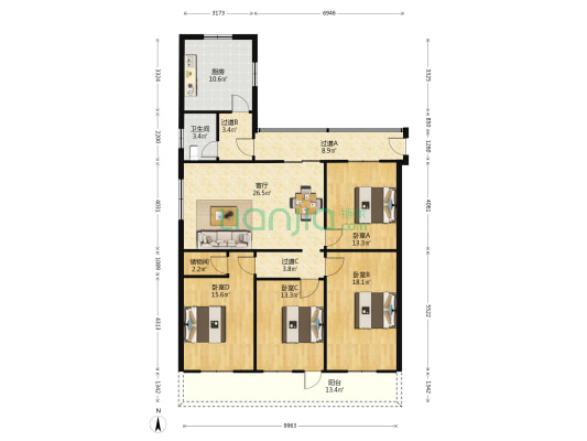 广厦之家宿舍楼 4室1厅1卫 155平方