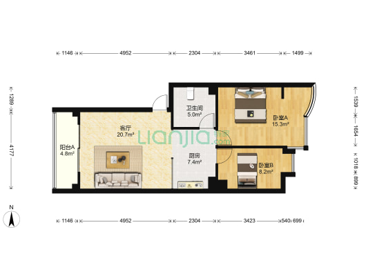 昱竹苑 2室1厅1卫 70平方