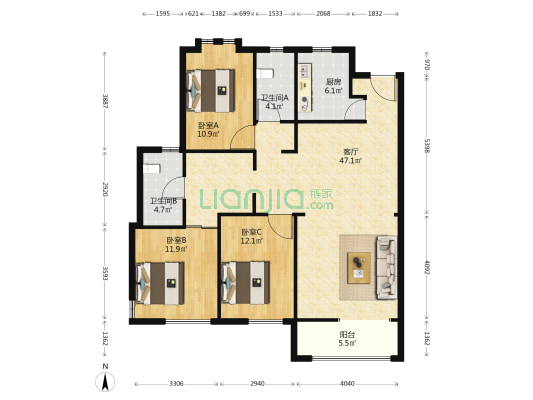 天津华侨城聆水苑 3室1厅2卫 134平方