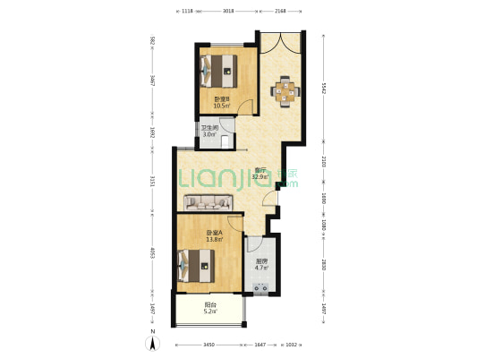 华尔新苑 2室1厅1卫 85平方