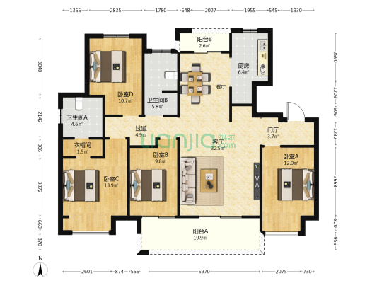 盛世城邦虹园 4室1厅2卫 144平方