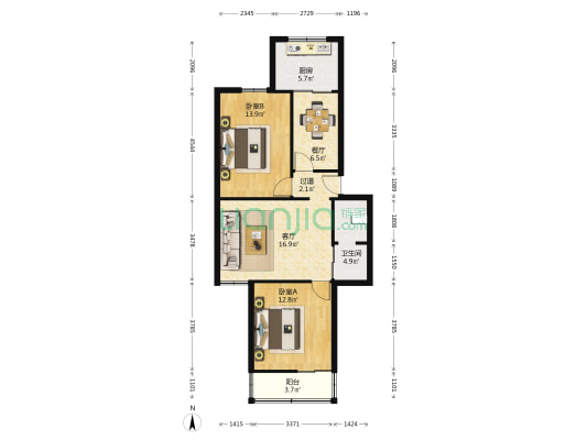西安铁路局医院家属楼 2室2厅1卫 81平方