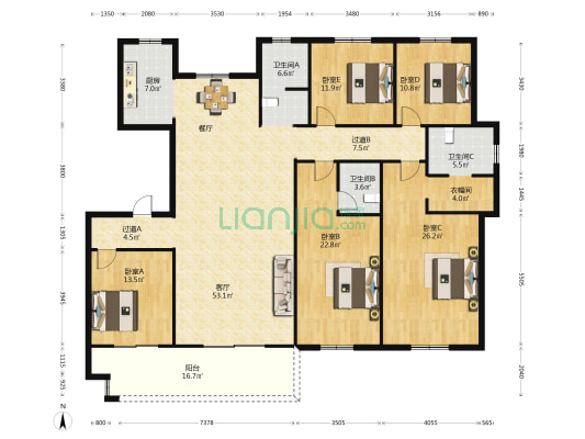天怡·南郡 5室1厅3卫 230平方