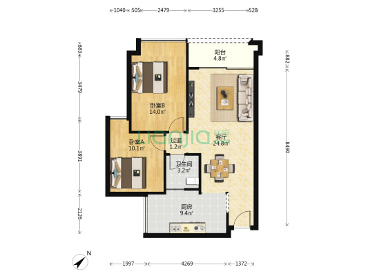 恒产锦绣江南 2室1厅1卫 82平方
