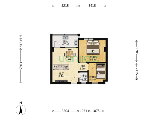 香江花园 2室1厅1卫 60平方