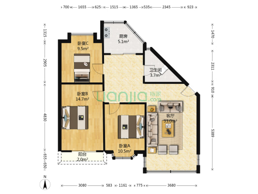 花园新村 3室1厅1卫 100平方