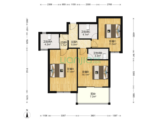 西溪北苑北区 3室0厅3卫 90平方