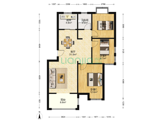 梦佳鑫苑 3室1厅1卫 94平方