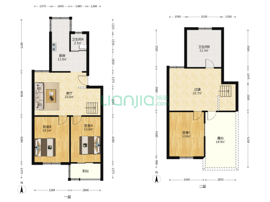 颐园小区 3室1厅2卫 135平方