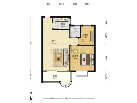 嘉骏苑 2室1厅1卫 66平方