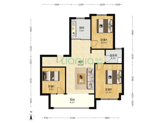 中海·华樾 3室1厅1卫 111平方