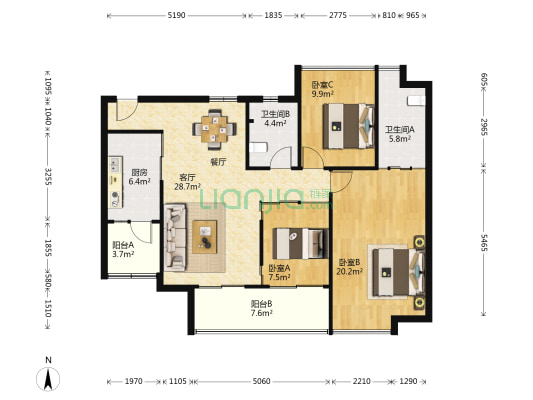 越秀滨海悦城 3室1厅2卫 117平方