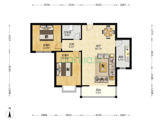 安馨家园 2室1厅1卫 108平方