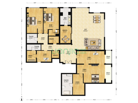 复地西绒线26号 5室1厅3卫 377平方