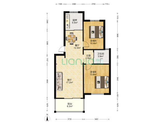 天人佳园 2室2厅1卫 84平方