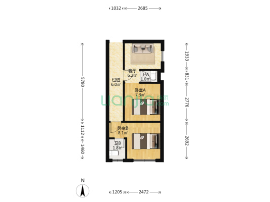 高峰汽配城 2室1厅2卫 118平方