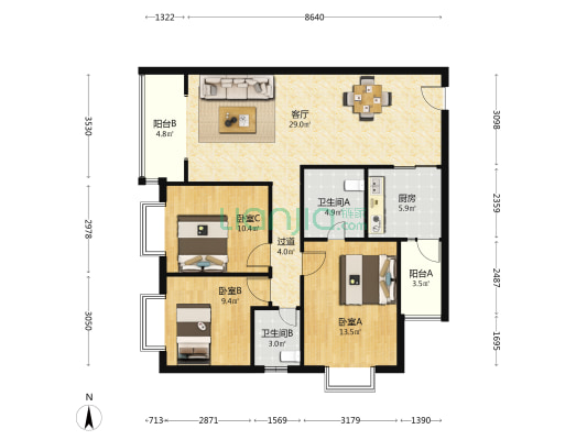 润芝园 3室1厅2卫 118平方