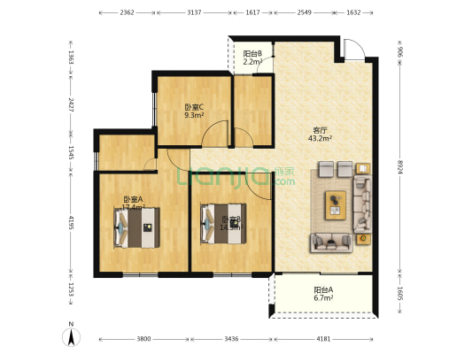 竹苑 3室1厅0卫 117平方