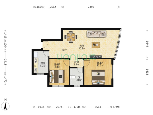 八汇花园 2室1厅1卫 76平方