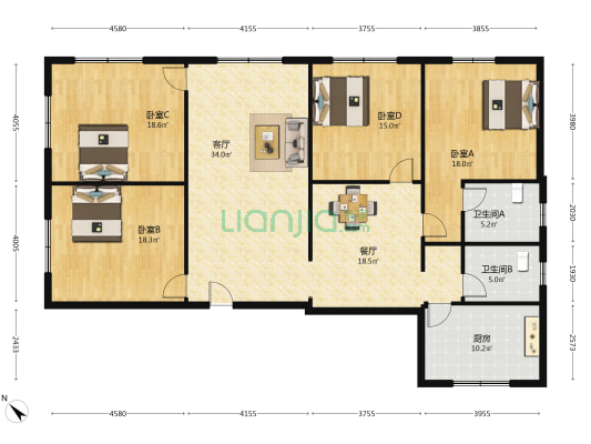输气宏远小院 4室2厅2卫 172平方