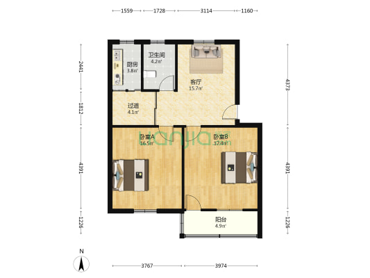 小港综合市场 2室1厅1卫 78平方